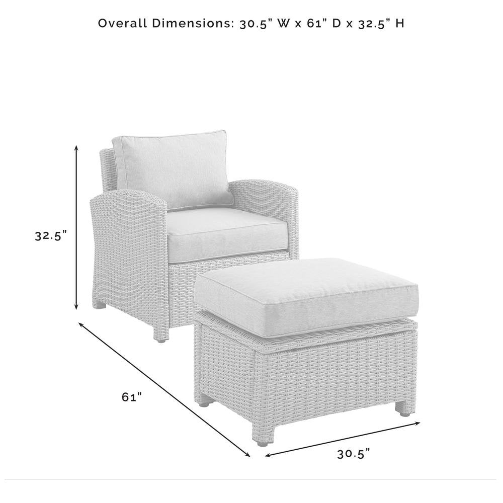 Wicker Outdoor Chair and Ottoman Set with Gray Cushions for Patio Relaxation