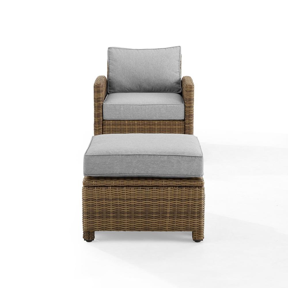 Wicker Outdoor Chair and Ottoman Set with Gray Cushions for Patio Relaxation