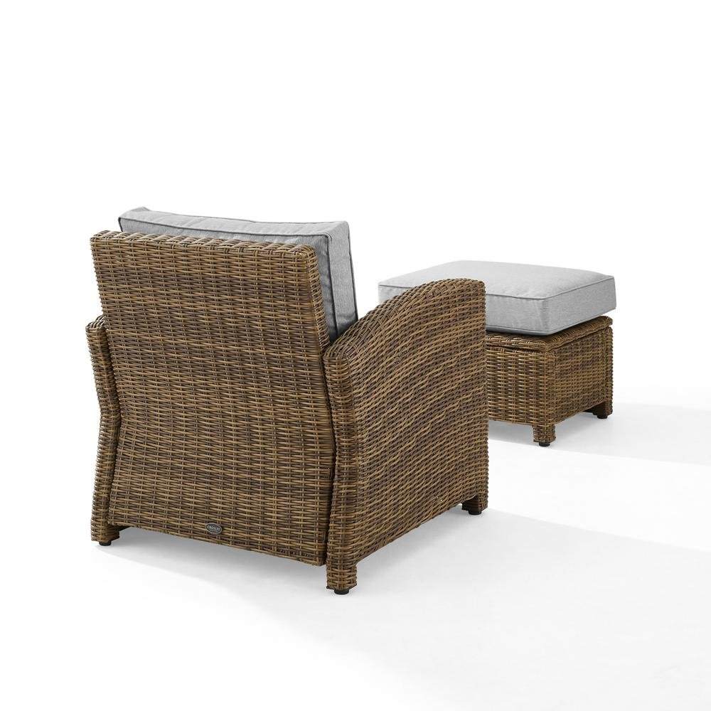 Wicker Outdoor Chair and Ottoman Set with Gray Cushions for Patio Relaxation