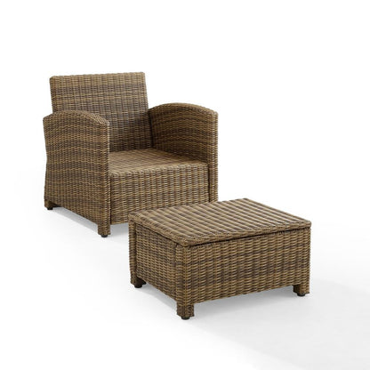 Wicker Outdoor Chair and Ottoman Set with Gray Cushions for Patio Relaxation
