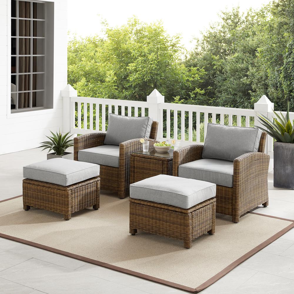 Bradenton 5Pc Wicker Outdoor Chair Set - Side Table, 2 Arm Chairs & 2 Ottomans