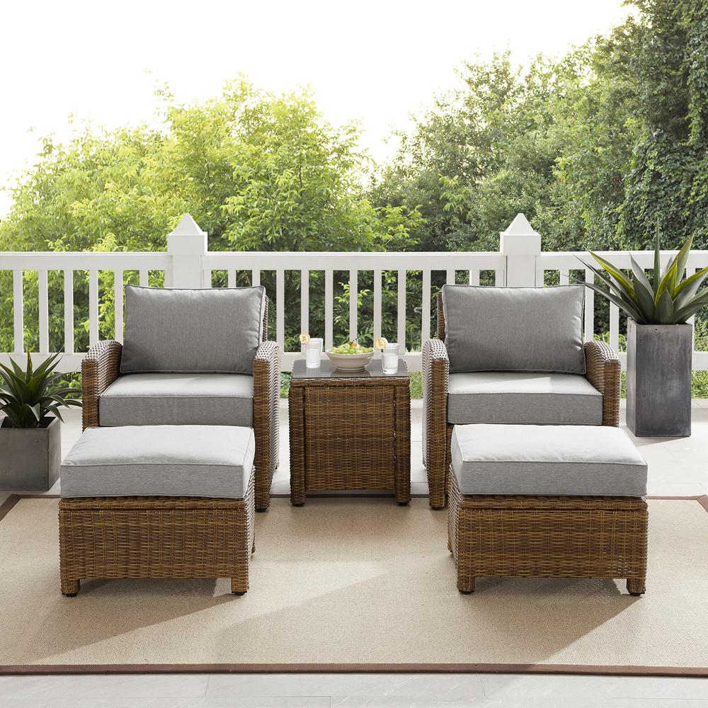 Bradenton 5Pc Wicker Outdoor Chair Set - Side Table, 2 Arm Chairs & 2 Ottomans