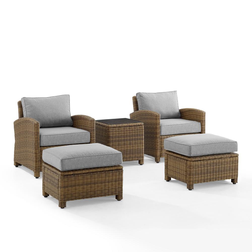 Bradenton 5Pc Wicker Outdoor Chair Set - Side Table, 2 Arm Chairs & 2 Ottomans