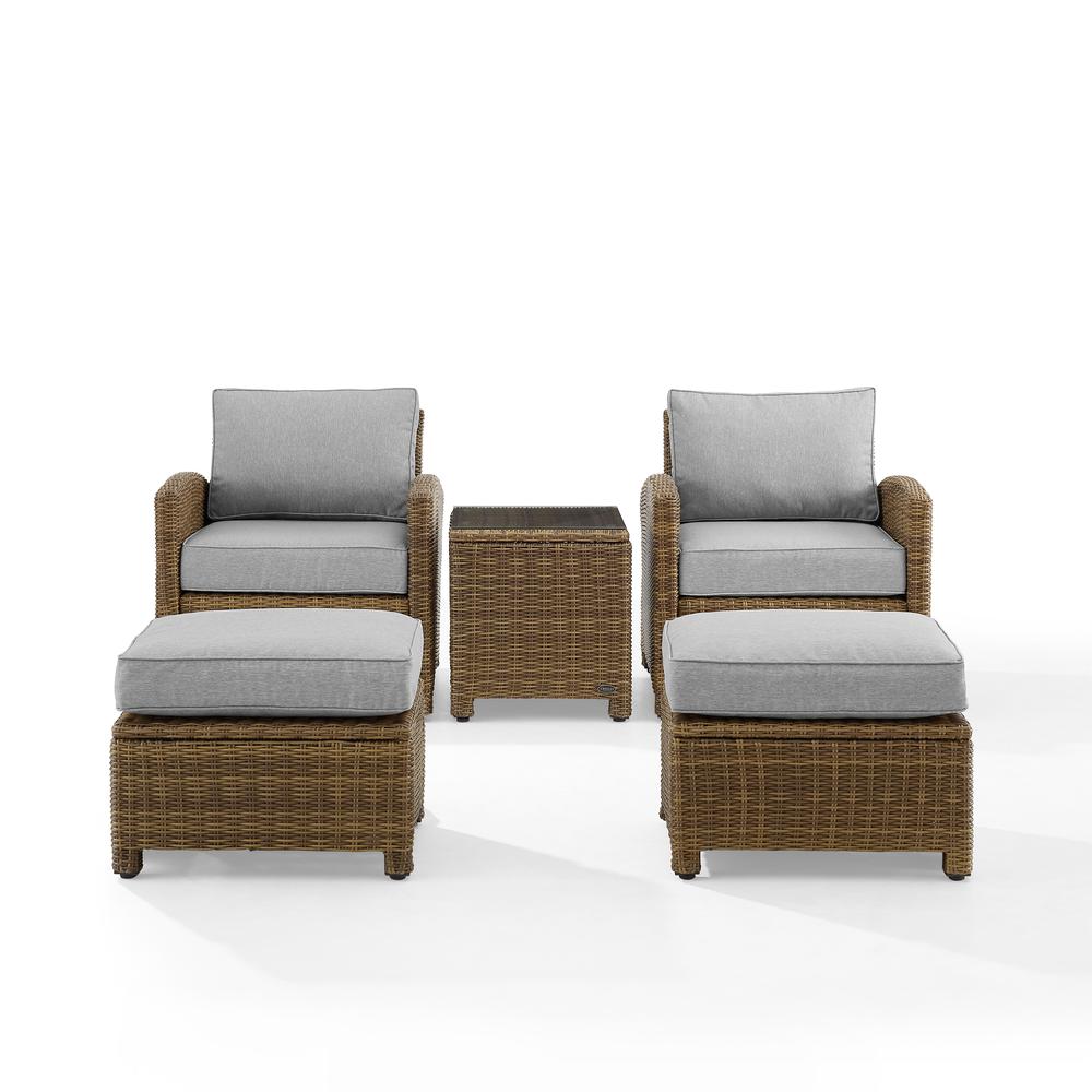 Bradenton 5Pc Wicker Outdoor Chair Set - Side Table, 2 Arm Chairs & 2 Ottomans
