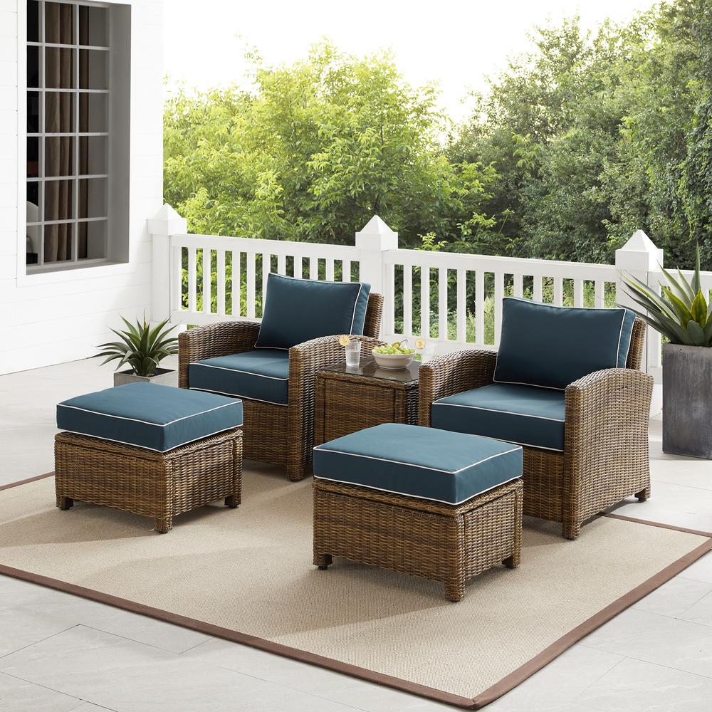 Bradenton 5Pc Wicker Outdoor Chair Set - Side Table, 2 Arm Chairs & 2 Ottomans