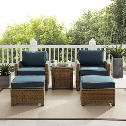 Bradenton 5Pc Wicker Outdoor Chair Set - Side Table, 2 Arm Chairs & 2 Ottomans