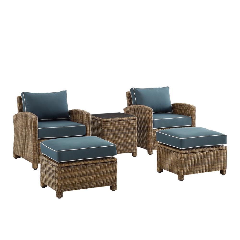 Bradenton 5Pc Wicker Outdoor Chair Set - Side Table, 2 Arm Chairs & 2 Ottomans