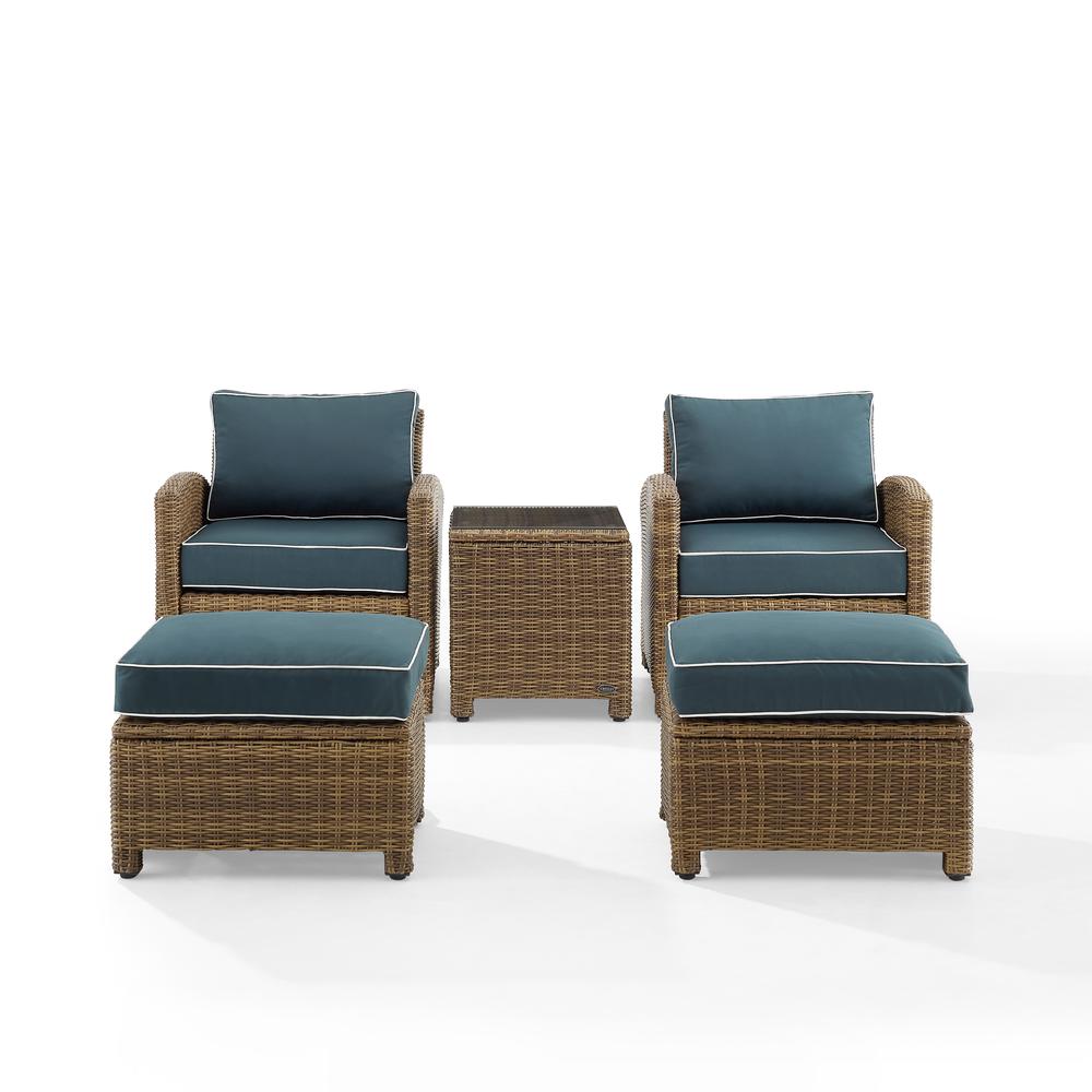 Bradenton 5Pc Wicker Outdoor Chair Set - Side Table, 2 Arm Chairs & 2 Ottomans