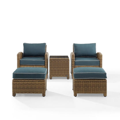 Bradenton 5Pc Wicker Outdoor Chair Set - Side Table, 2 Arm Chairs & 2 Ottomans
