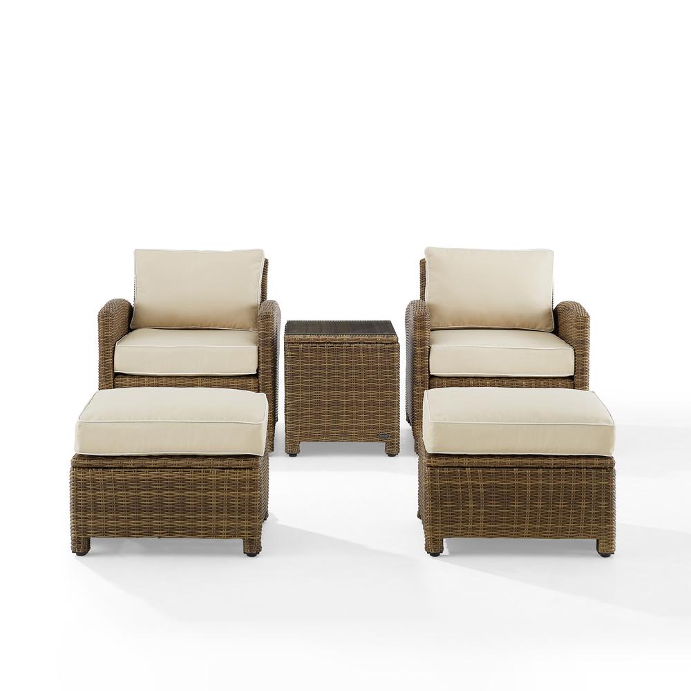 Bradenton 5Pc Wicker Outdoor Chair Set - Side Table, 2 Arm Chairs & 2 Ottomans