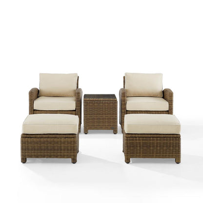 Bradenton 5Pc Wicker Outdoor Chair Set - Side Table, 2 Arm Chairs & 2 Ottomans