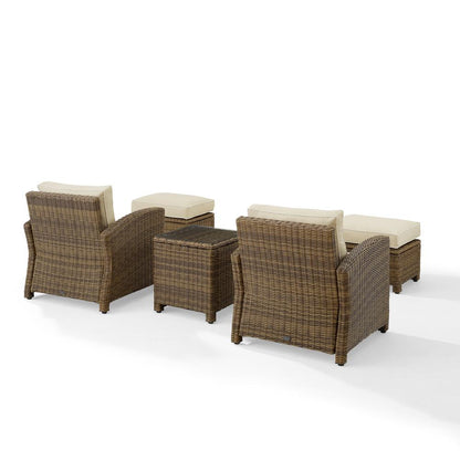 Bradenton 5Pc Wicker Outdoor Chair Set - Side Table, 2 Arm Chairs & 2 Ottomans