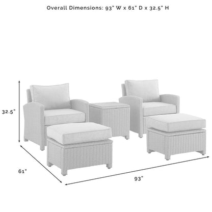 Bradenton 5Pc Wicker Outdoor Chair Set - Side Table, 2 Arm Chairs & 2 Ottomans