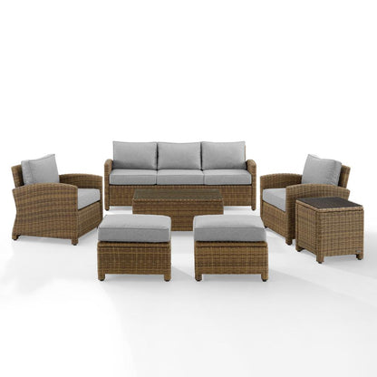 7Pc Outdoor Sofa Furniture Set, Sofa, Coffee&Side Table, 2 Armchairs, 2 Ottomans