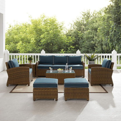 7Pc Outdoor Sofa Furniture Set, Sofa, Coffee&Side Table, 2 Armchairs, 2 Ottomans