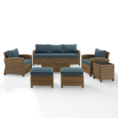 7Pc Outdoor Sofa Furniture Set, Sofa, Coffee&Side Table, 2 Armchairs, 2 Ottomans