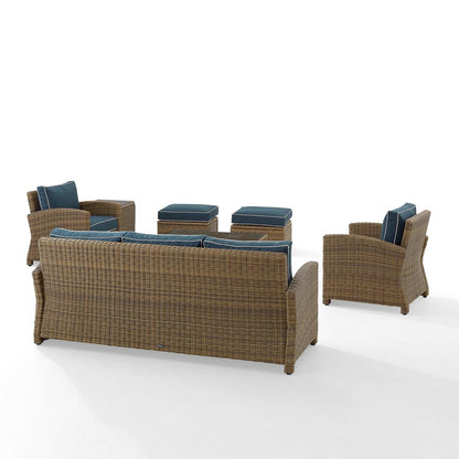 7Pc Outdoor Sofa Furniture Set, Sofa, Coffee&Side Table, 2 Armchairs, 2 Ottomans