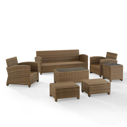 7Pc Outdoor Sofa Furniture Set, Sofa, Coffee&Side Table, 2 Armchairs, 2 Ottomans