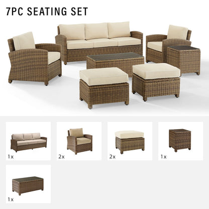 7Pc Outdoor Sofa Furniture Set, Sofa, Coffee&Side Table, 2 Chairs, 2 Ottomans