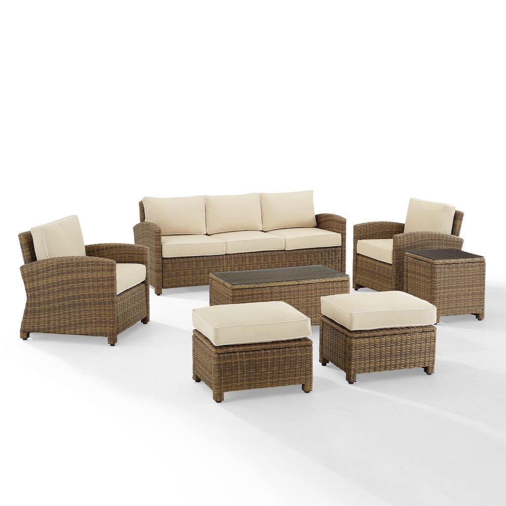 7Pc Outdoor Sofa Furniture Set, Sofa, Coffee&Side Table, 2 Chairs, 2 Ottomans