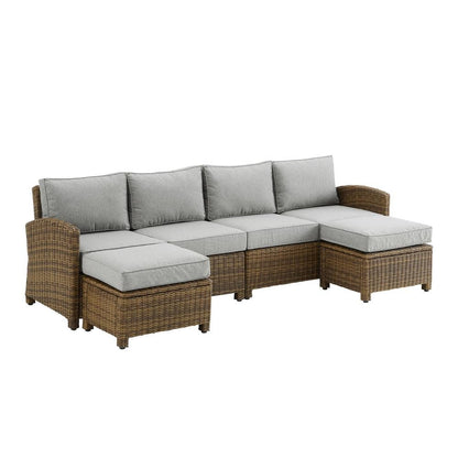 Brown Wicker Patio Sectional Outdoor Furniture 4 Piece Set with Sofa Ottomans