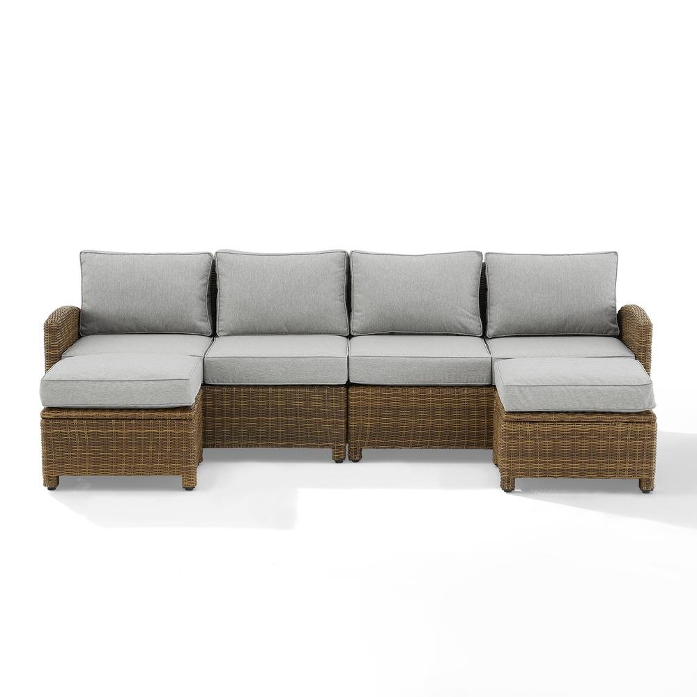 Brown Wicker Patio Sectional Outdoor Furniture 4 Piece Set with Sofa Ottomans