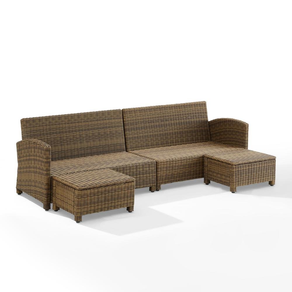 Brown Wicker Patio Sectional Outdoor Furniture 4 Piece Set with Sofa Ottomans