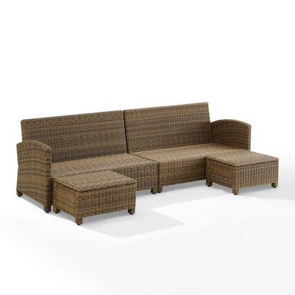 Brown Wicker Patio Sectional Outdoor Furniture 4 Piece Set with Sofa Ottomans