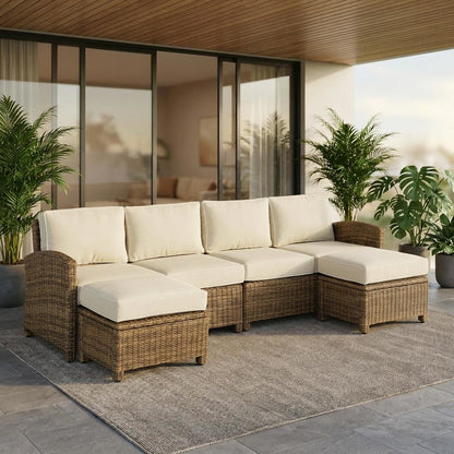 Weathered Brown 4-Piece Outdoor Sectional Sofa Set with Ottomans