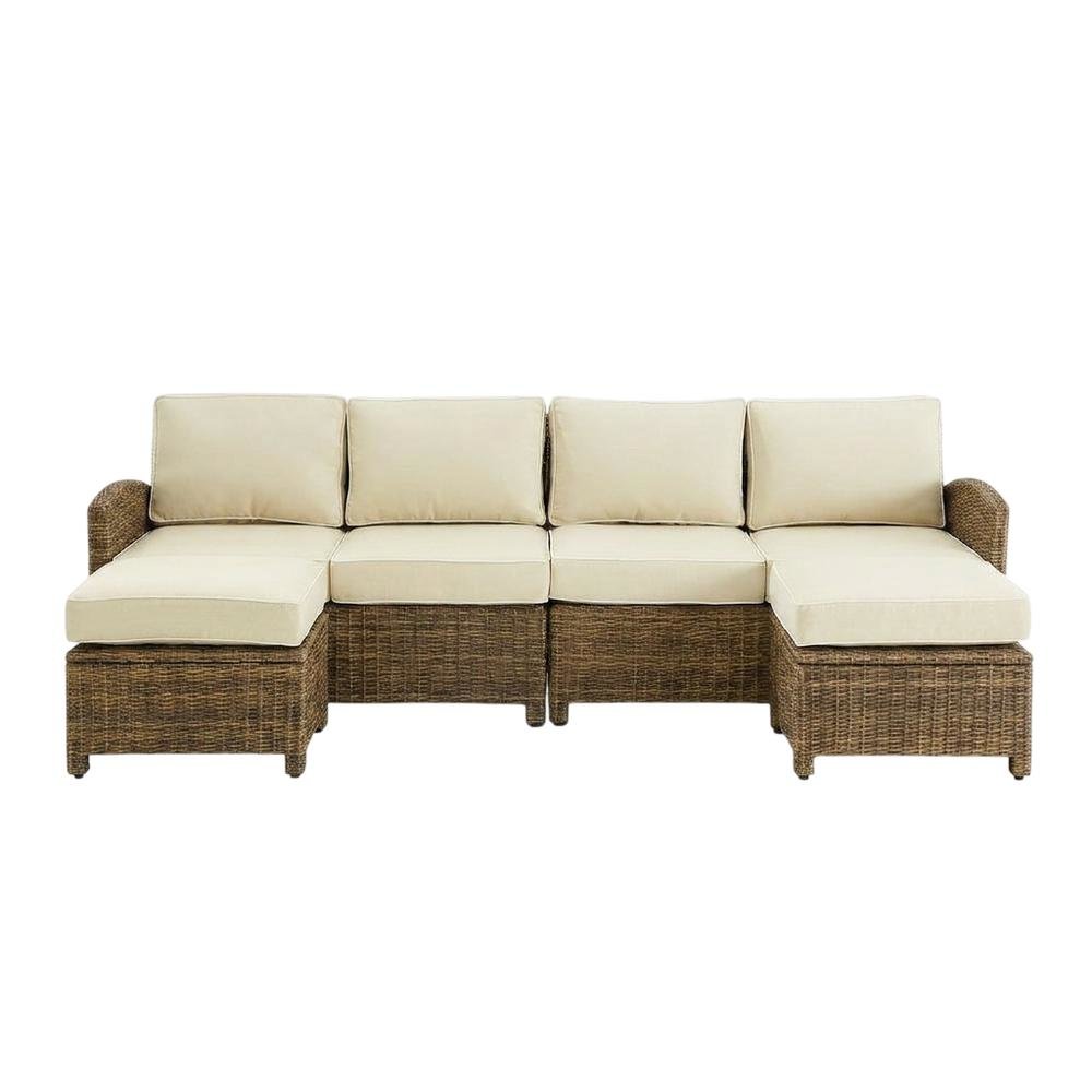 Weathered Brown 4-Piece Outdoor Sectional Sofa Set with Ottomans
