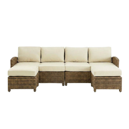 Weathered Brown 4-Piece Outdoor Sectional Sofa Set with Ottomans