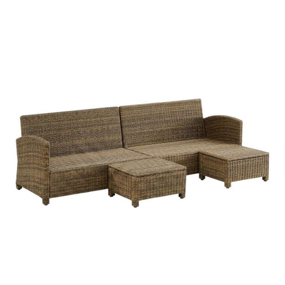 Weathered Brown 4-Piece Outdoor Sectional Sofa Set with Ottomans