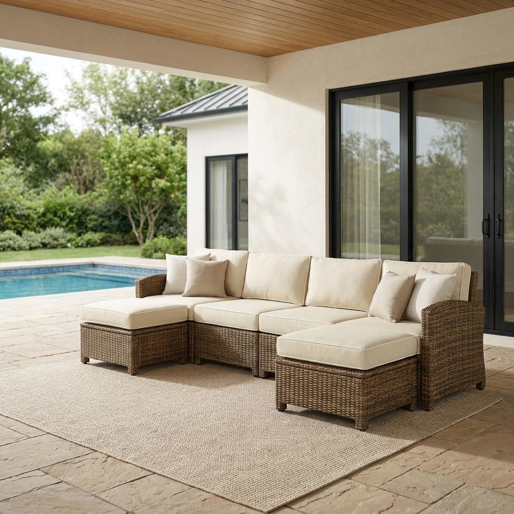 Weathered Brown 4-Piece Outdoor Sectional Sofa Set with Ottomans