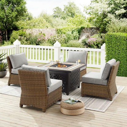 Bradenton 5Pc Outdoor Chair Set W/ Fire Table, & 4 Armless Chairs