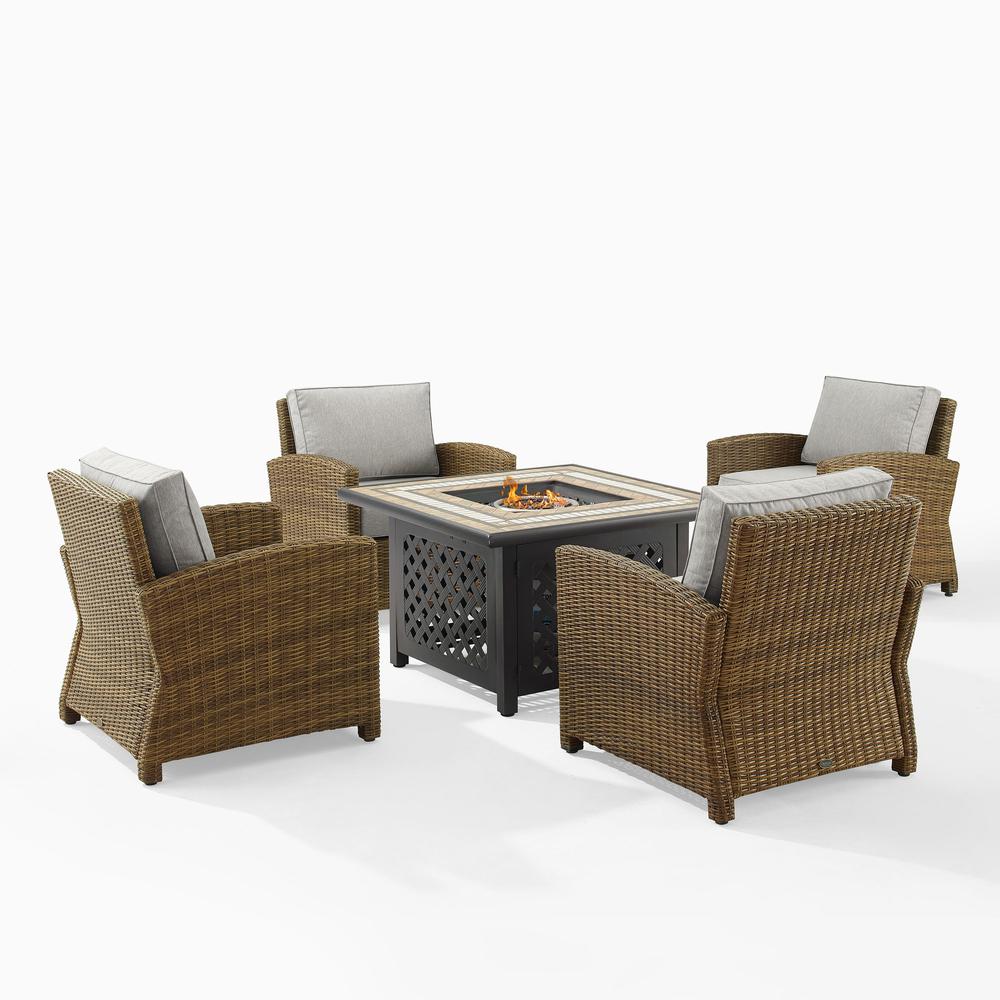 Bradenton 5Pc Outdoor Chair Set W/ Fire Table, Tucson Fire Table & 4 Armchairs
