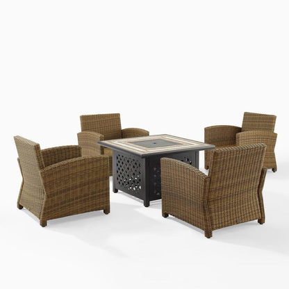 Bradenton 5Pc Outdoor Chair Set W/ Fire Table, Tucson Fire Table & 4 Armchairs