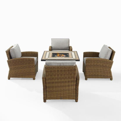Bradenton 5Pc Outdoor Chair Set W/ Fire Table, Tucson Fire Table & 4 Armchairs