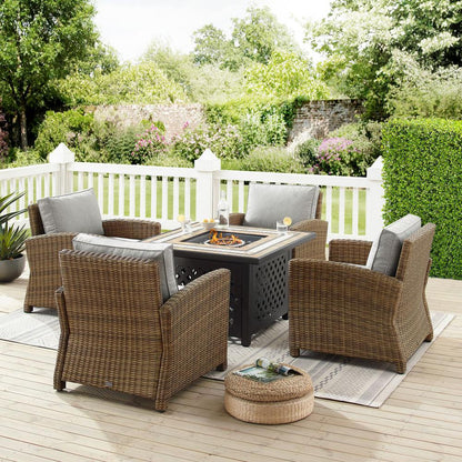 Bradenton 5Pc Outdoor Chair Set W/ Fire Table, Tucson Fire Table & 4 Armchairs