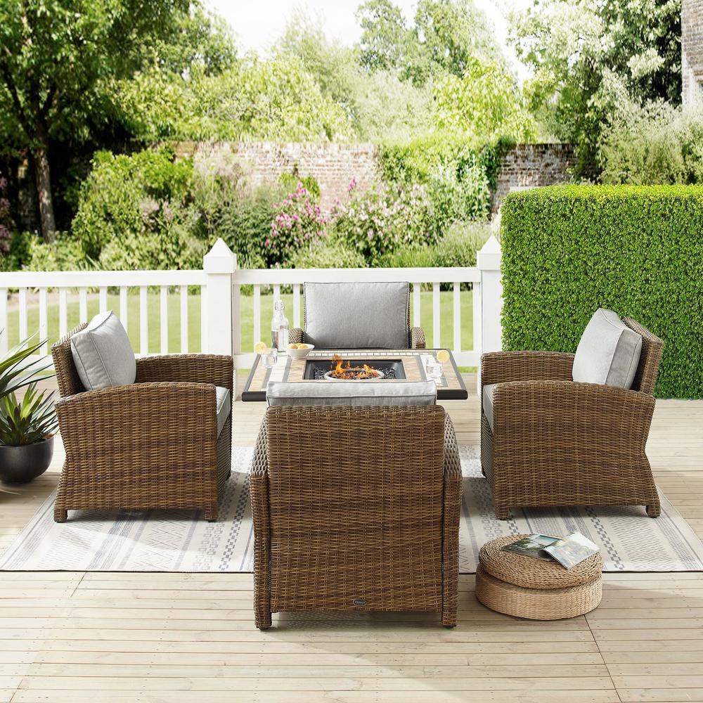 Bradenton 5Pc Outdoor Chair Set W/ Fire Table, Tucson Fire Table & 4 Armchairs
