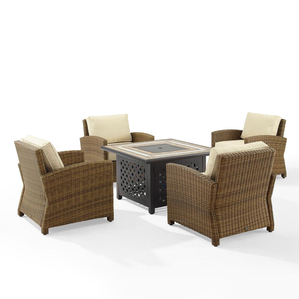 Bradenton 5Pc Outdoor Chair Set W/ Fire Table, Tucson Fire Table & 4 Armchairs