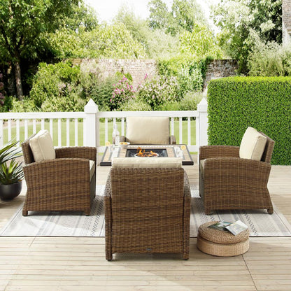 Bradenton 5Pc Outdoor Chair Set W/ Fire Table, Tucson Fire Table & 4 Armchairs