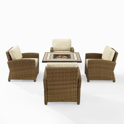 Bradenton 5Pc Outdoor Chair Set W/ Fire Table, Tucson Fire Table & 4 Armchairs