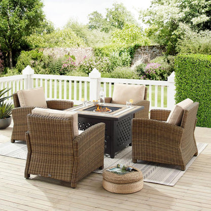 Bradenton 5Pc Outdoor Chair Set W/ Fire Table, Tucson Fire Table & 4 Armchairs