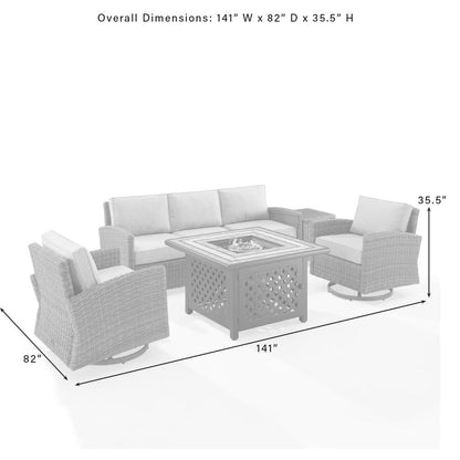5Pc Outdoor Swivel Rocker Sofa Set W/Fire Table, Sofa, Side Table, 2 Rockers