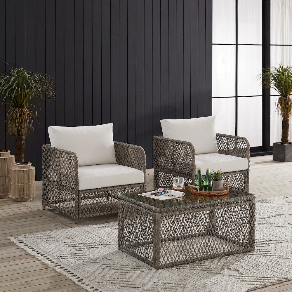 Granite Bay 3-Piece Wicker Outdoor Chair Set - Coffee Table & 2 Chairs
