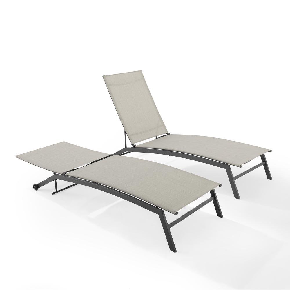 Black Steel Outdoor Lounge Chairs Set of 2 with Reclining Mesh and Wheels