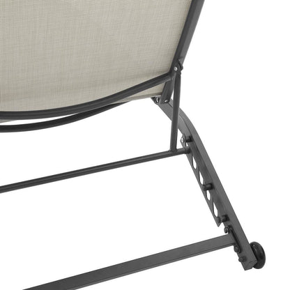 Black Steel Outdoor Lounge Chairs Set of 2 with Reclining Mesh and Wheels