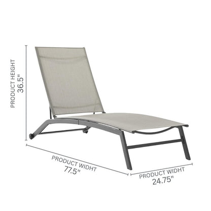 Black Steel Outdoor Lounge Chairs Set of 2 with Reclining Mesh and Wheels