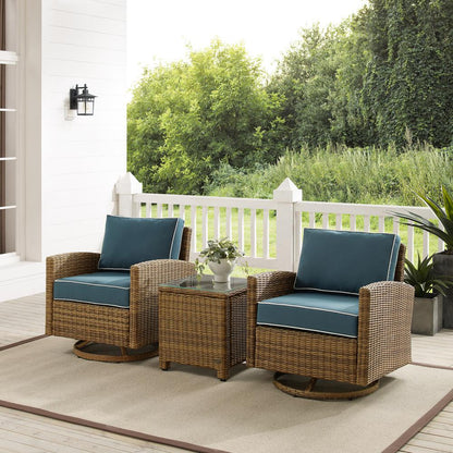 Bradenton 3Pc Wicker Swivel Rocker Outdoor Chair Set, Side Table & 2 Rockers