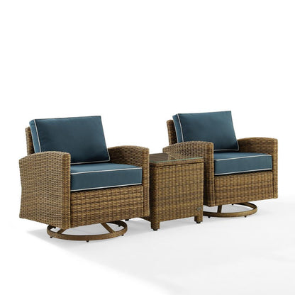 Bradenton 3Pc Wicker Swivel Rocker Outdoor Chair Set, Side Table & 2 Rockers
